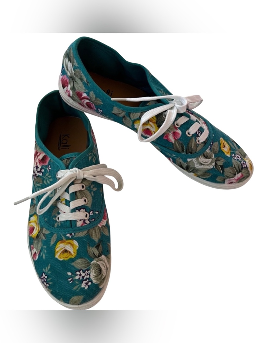 Kalli Teal Floral Canvas Lace-Up Sneakers Size 9